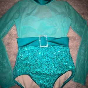 Teal Sequin Dance Costume Weissman LC Long Sleeve Lyrical Jazz Leotard